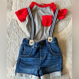 Cat & Jack - Boys’ Onesie/Shorts/Suspender Set - Size 18m